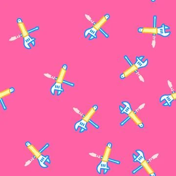 Screwdriver and wrench tool work vector seamless pattern Stock Illustration