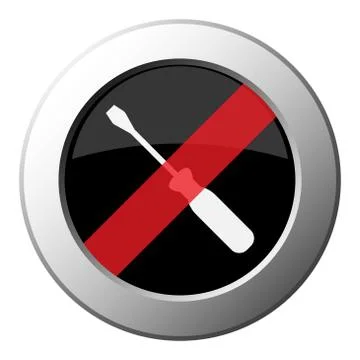 Screwdriver - ban round metal button, white icon Stock Illustration