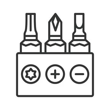 Screwdriver bits set icon in line design. Screwdriver, bits, set, repair, tool Иллюстрация