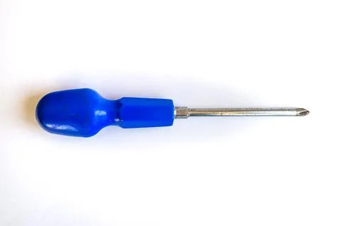 Screwdriver with blue plastic handle isolated on white background. 写真素材