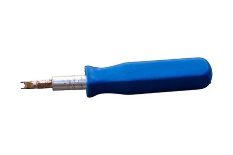 Screwdriver with blue plastic handle isolated on white background Stock Photos