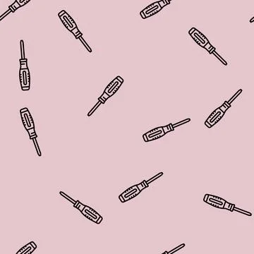 Screwdriver carpenter professional tool line seamless pattern Stock Illustration