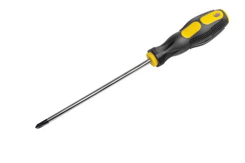 Screwdriver with colored rubber handle isolated on white background. Repair.. Фото