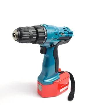 Screwdriver drill on a white background. a well-known symbol of the assembly Stock Photos