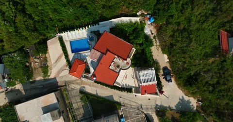 Screwdriver drone shot above a house with pool on top of a mountain, Stock Footage 283956332