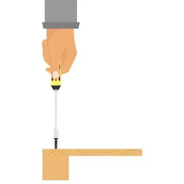 Screwdriver in hand, hand twisting the screw 库存插图