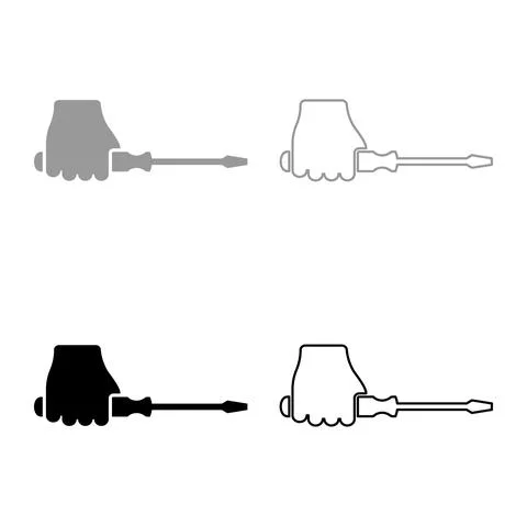 Screwdriver in hand set icon grey black color vector illustration image solid Stock Illustration