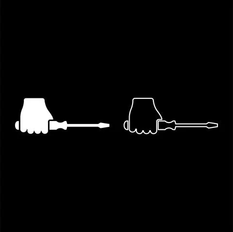 Screwdriver in hand set icon white color vector illustration image solid fill Stock Illustration
