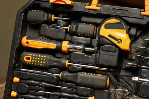 Screwdriver handle for interchangeable bits, Phillips and flat screwdrivers Foto stock