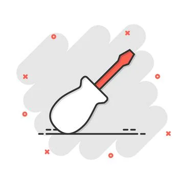 Screwdriver icon in comic style. Spanner key cartoon vector illustration on w Stock Illustration