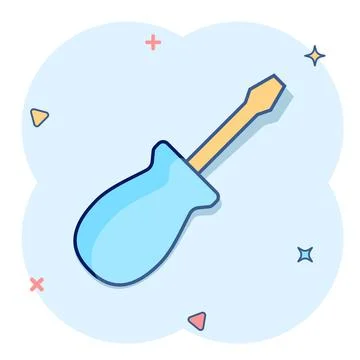 Screwdriver icon in comic style. Spanner key cartoon vector illustration on w Illustrazione stock