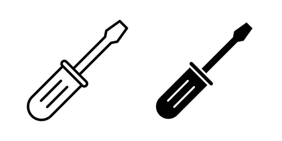 Screwdriver icon solid, line, and editable vector set. Stock Illustration