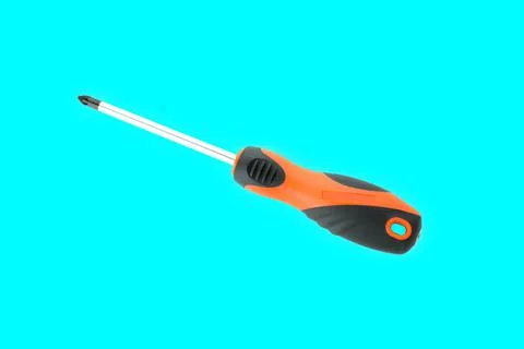 Screwdriver isolated on blue background, close up Stock Photos