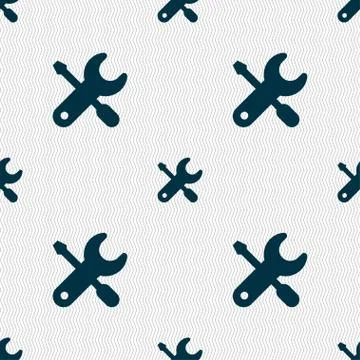 Screwdriver, key, settings icon sign. Seamless pattern with geometric texture Stock Illustration