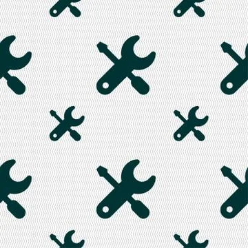 Screwdriver, key, settings icon sign. Seamless pattern with geometric texture Illustrazione stock