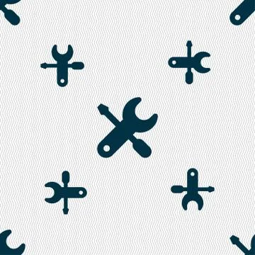 Screwdriver, key, settings icon sign. Seamless pattern with geometric texture Stock Illustration