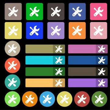 Screwdriver, key, settings icon sign. Set from twenty seven multicolored flat Stock Illustration