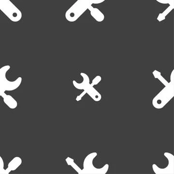 Screwdriver, key, settings icon sign. Seamless pattern on a gray background.  Illustrazione stock
