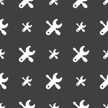 Screwdriver, key, settings icon sign. Seamless pattern on a gray background.  Illustrazione stock