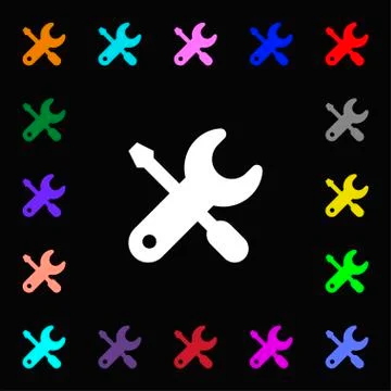 Screwdriver, key, settings icon sign. Lots of colorful symbols for your design. Ilustração Stock