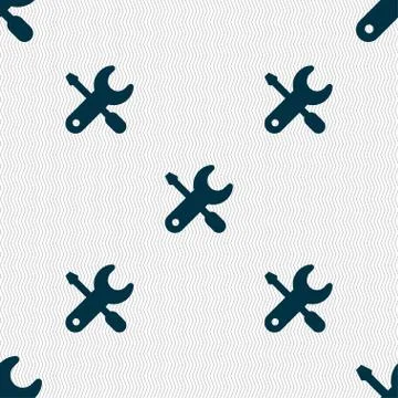 Screwdriver, key, settings icon sign. Seamless pattern with geometric texture. Stockillustratie