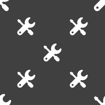 Screwdriver, key, settings icon sign. Seamless pattern on a gray background. Illustrazione stock