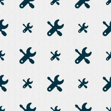 Screwdriver, key, settings icon sign. Seamless pattern with geometric texture. Stock Illustration