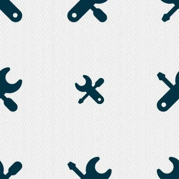 Screwdriver, key, settings icon sign. Seamless pattern with geometric texture. Illustrazione stock