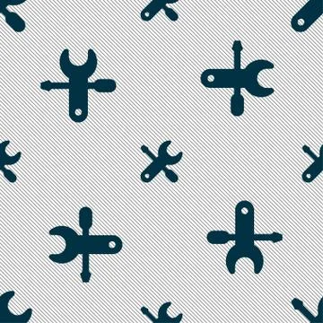 Screwdriver, key, settings icon sign. Seamless pattern with geometric texture. Illustrazione stock