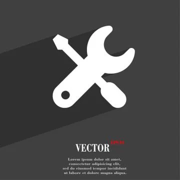 Screwdriver, key, settings icon symbol Flat modern web design with long shado Illustrazione stock