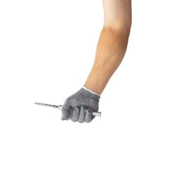 Screwdriver in the man's hands on a white background Stock Photos
