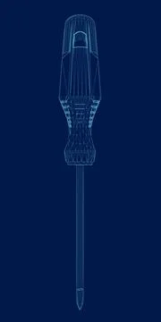Screwdriver metal tool isolated wireframe. 3D. Vector illustration Stock Illustration