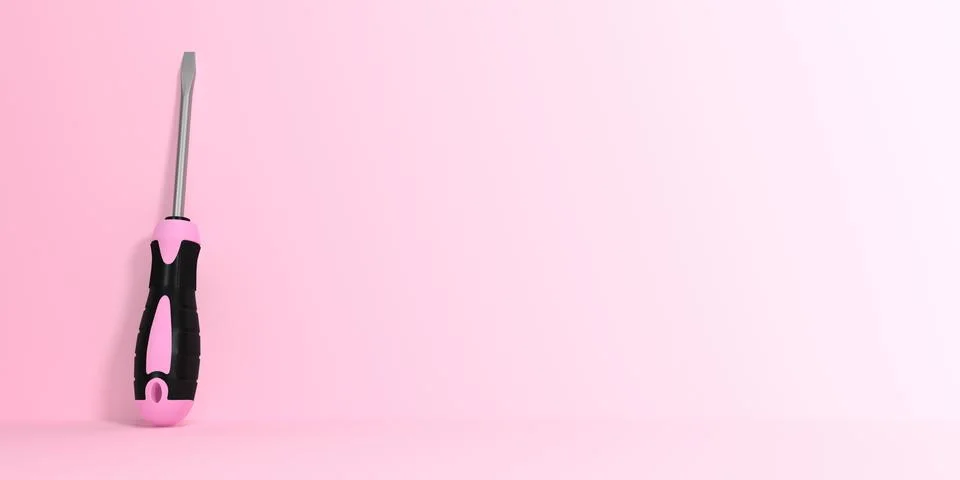 Screwdriver on a pink background with copy space Stock Illustration