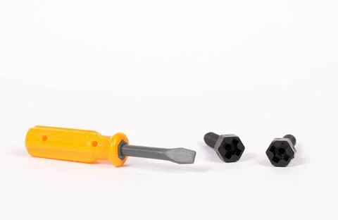 Screwdriver with plastic yellow handle Foto stock