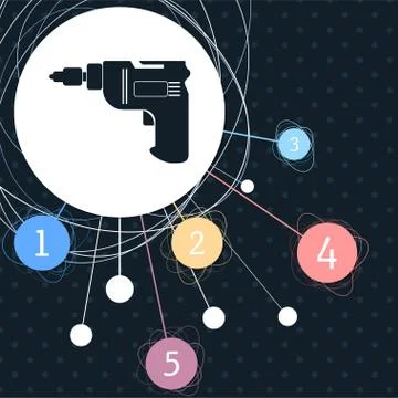 Screwdriver, power drill icon with the background to the point and with infog Ilustração Stock