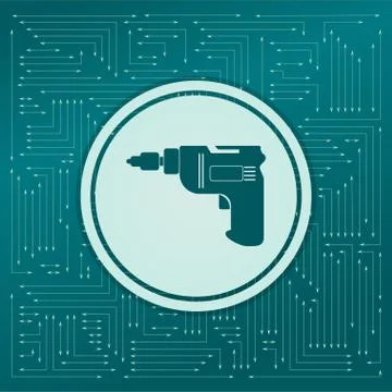 Screwdriver, power drill icon on a green background, with arrows in different Illustrazione stock