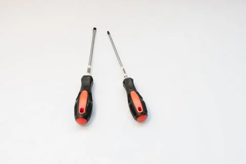 Screwdriver. Screwdriver on a white background. Screwdriver with orange handl Stock-Fotos