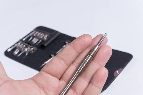 Screwdriver set in the hand Foto stock