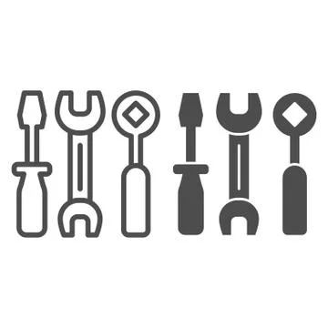 Screwdriver, spanner and wrench line and glyph icon. Tools vector illustration Stock Illustration