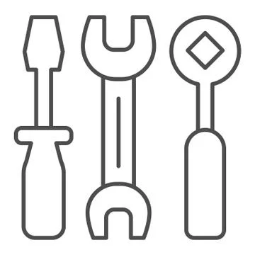 Screwdriver, spanner and wrench thin line icon. Tools vector illustration Stock Illustration