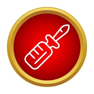 Screwdriver tool line icon in red circle Stock Illustration