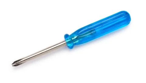 Screwdriver with Transparent Blue Plastic Handle Isolated on White Background Stock Photos
