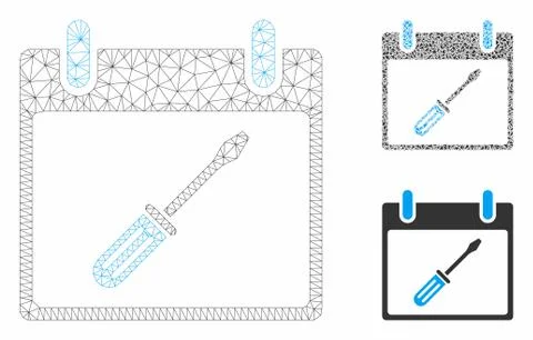 Screwdriver Tuning Calendar Day Vector Mesh 2D Model and Triangle Mosaic Icon イラスト素材