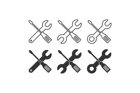 Screwdriver, wrench icon set. Tools illutration symbol. Sign equipment vector Stock Illustration