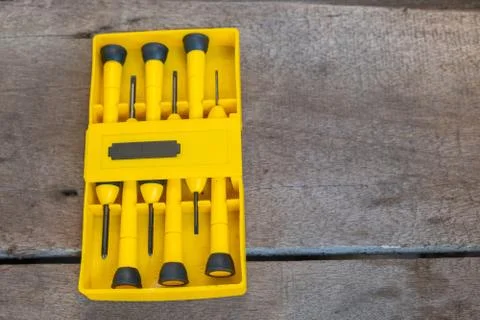 Screwdriver yellow box set Stock Photos