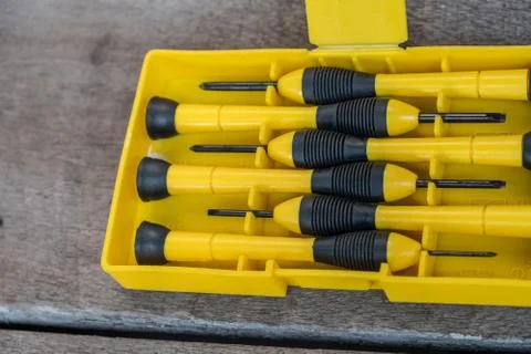 Screwdriver yellow box set Stock Photos