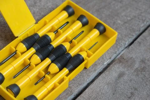 Screwdriver yellow box set Stock Photos