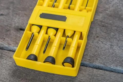 Screwdriver yellow box set Stock Photos