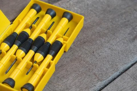 Screwdriver yellow box set Stock Photos