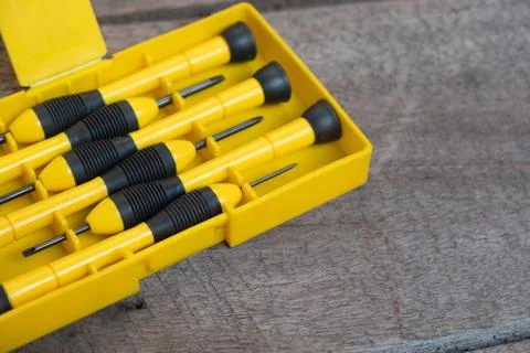 Screwdriver yellow box set Stock Photos